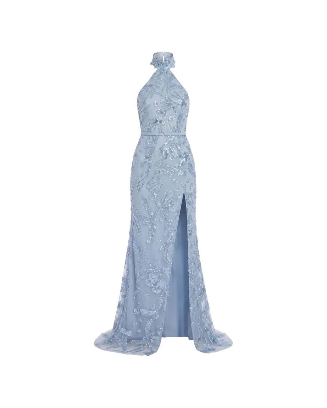 Saiid Kobeisy Blue Sequin-Embroidered Halterneck Maxi Dress