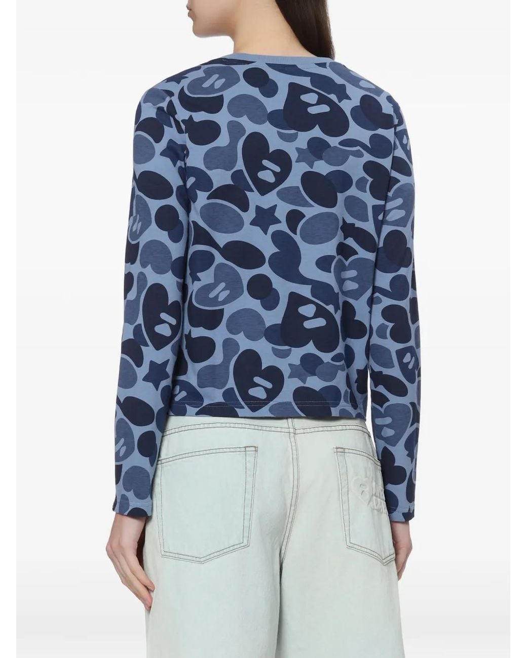 AAPE BY A BATHING AP Blue Camouflage-Print Logo-Print T-Shirt