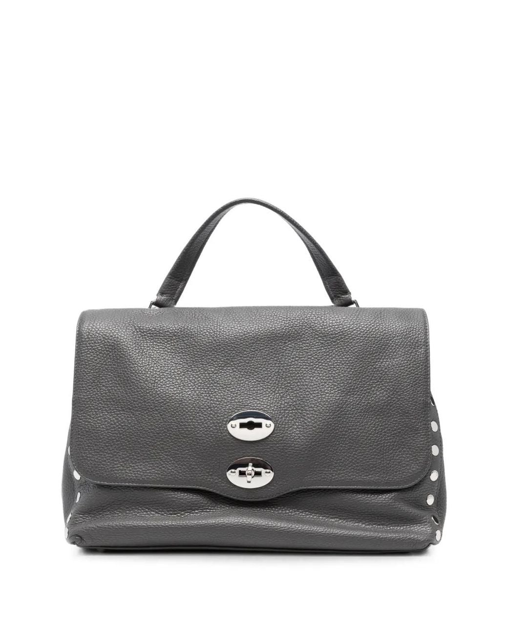 Zanellato Gray Medium Postina Stud-Embellished Leather Tote Bag