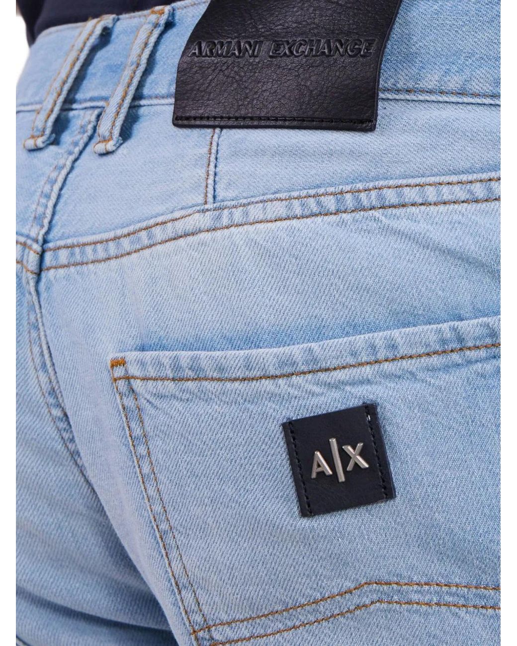 ARMANI EXCHANGE Blue Logo-Patch Denim Shorts for men