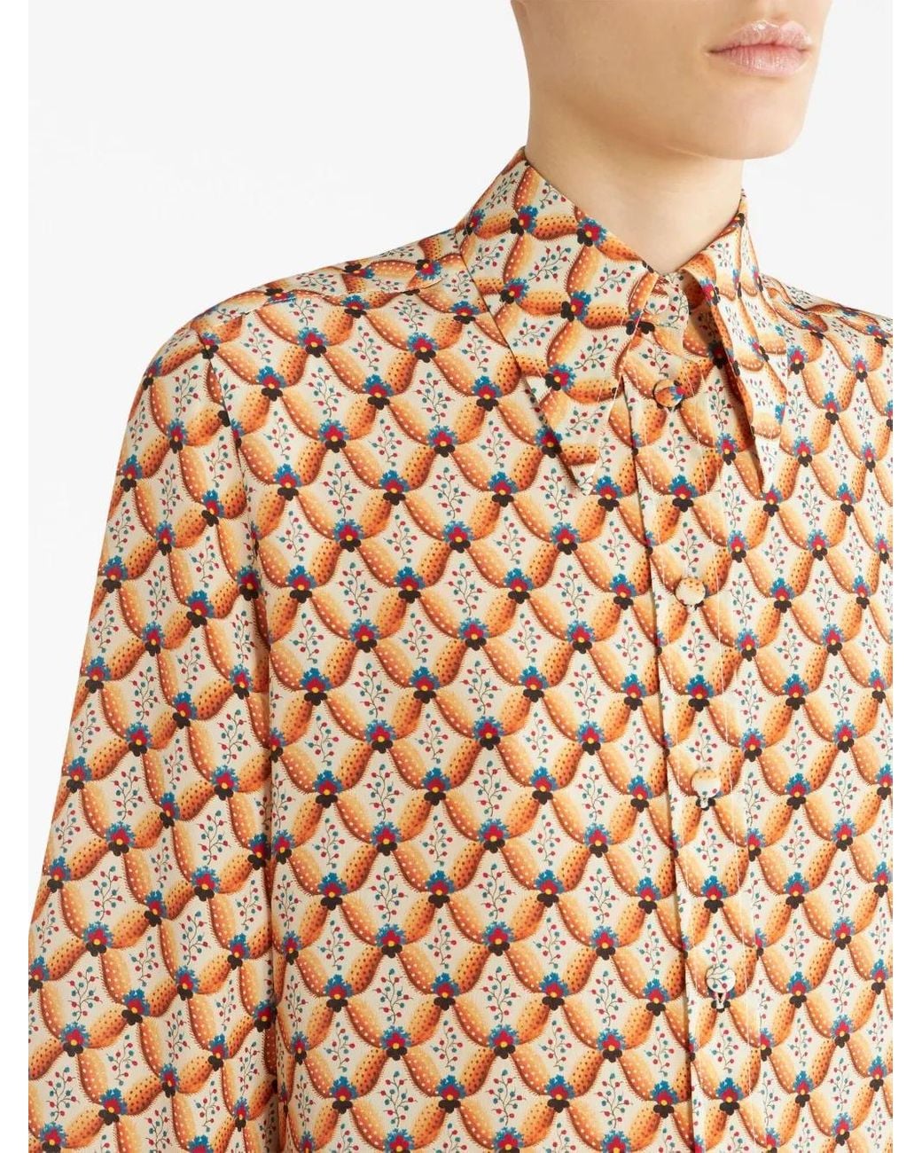 Etro Brown Floral-Print Silk Shirt