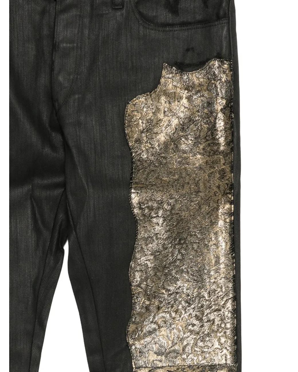 Roberto Cavalli Black Leopard-Print Metallic-Effect Jeans for men