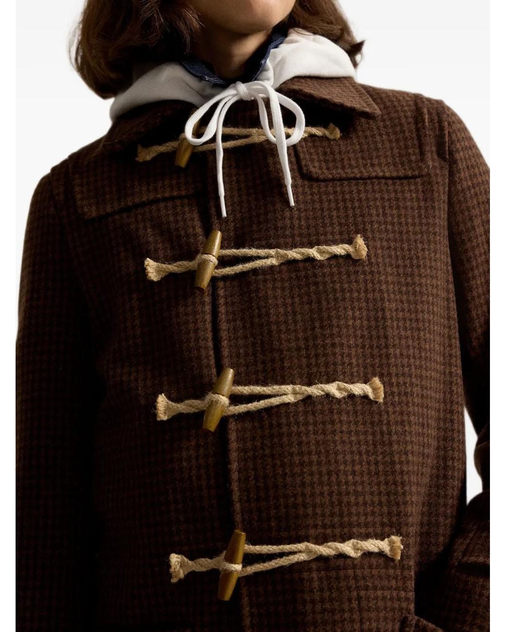 Polo Ralph Lauren Brown Houndstooth Wool Toggle Coat