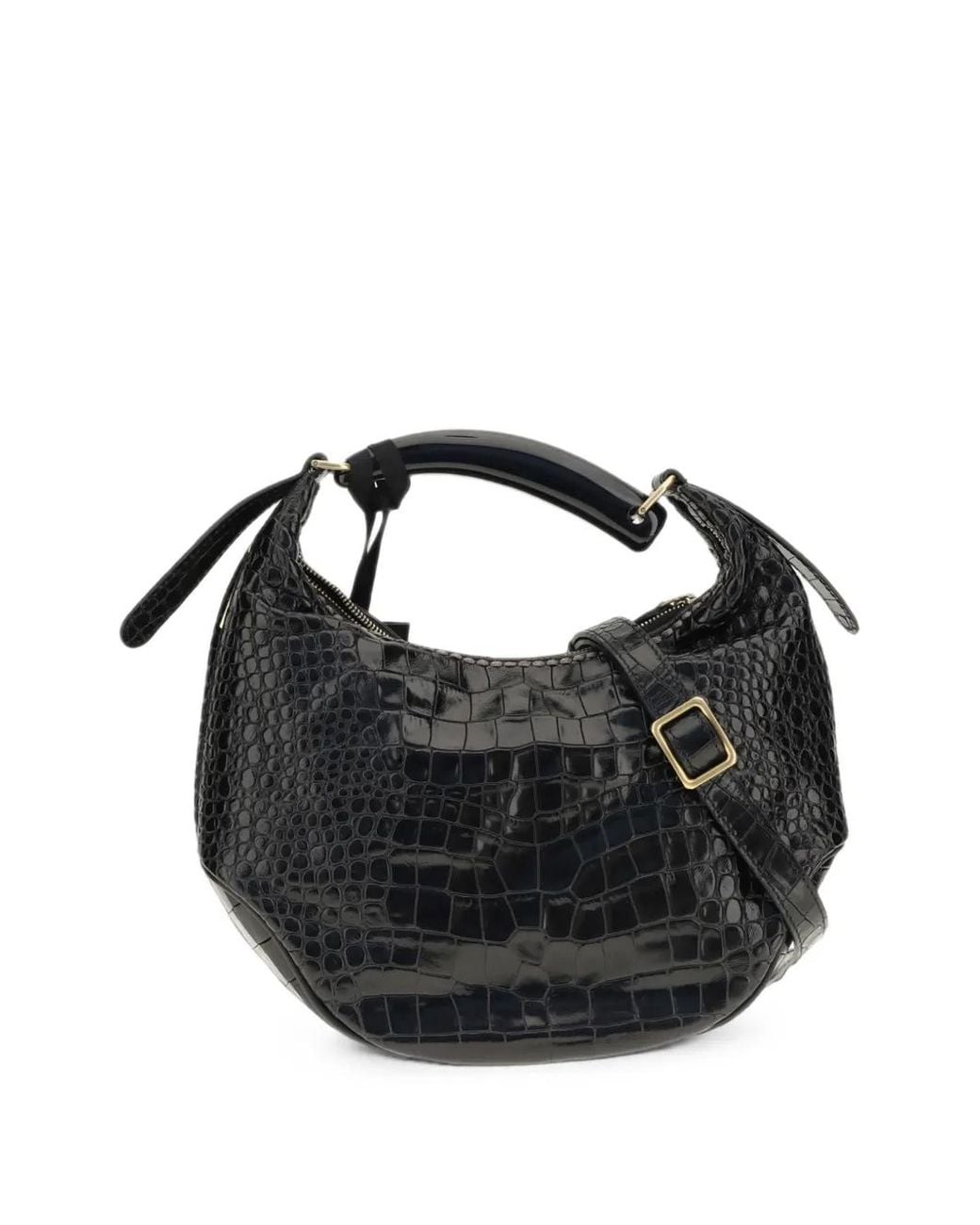 VISONA Black Bengala Croc-Effect Leather Shoulder Bag