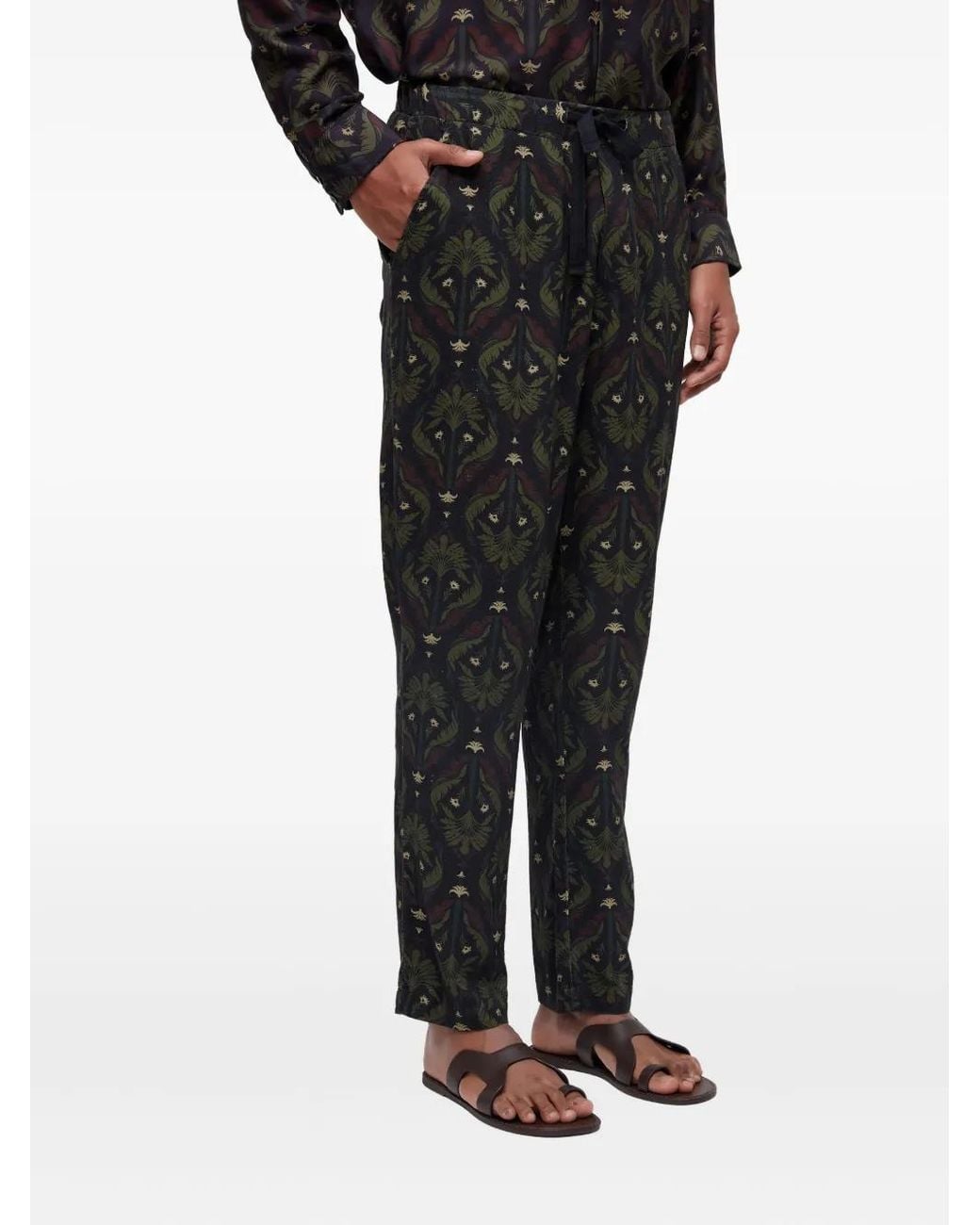 Osklen Black Botanical-Print Drawstring Trousers for men