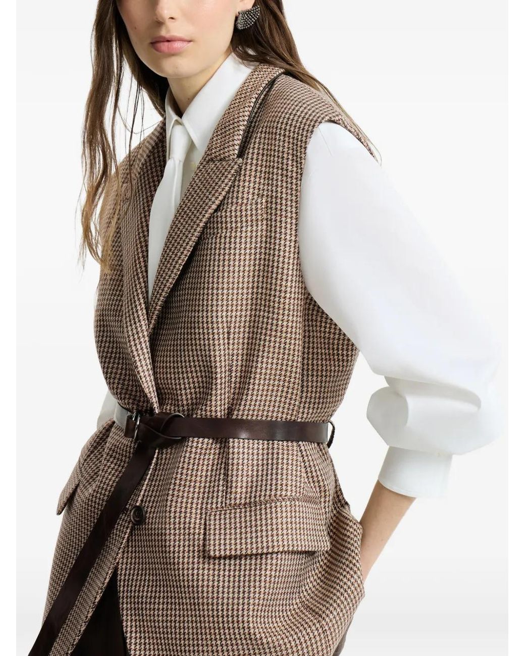 Brunello Cucinelli Natural Sparkling Houndstooth Vest