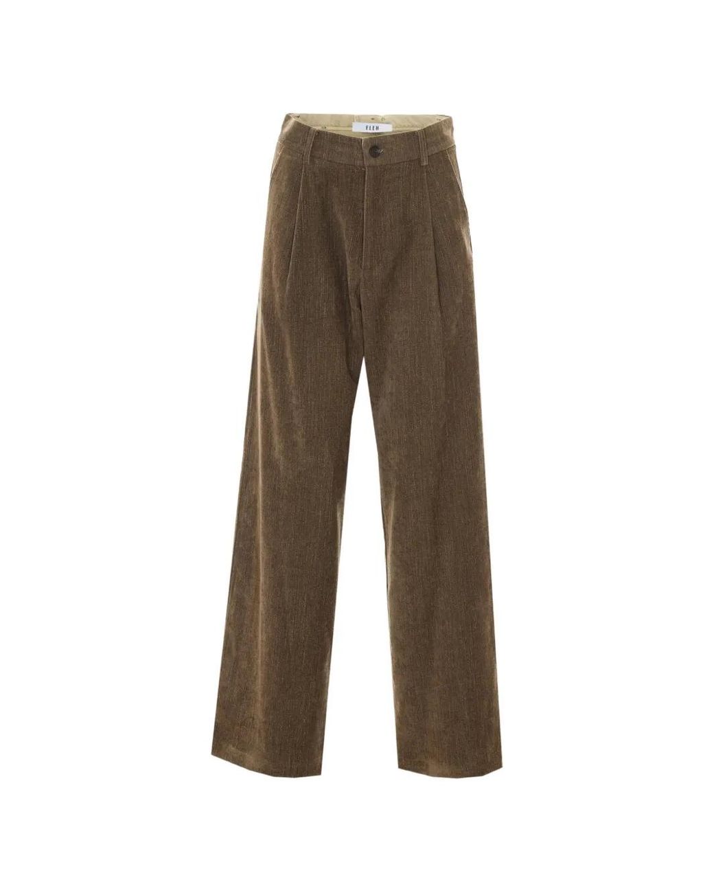 ELEH Natural Pleated Wide-Leg Trousers