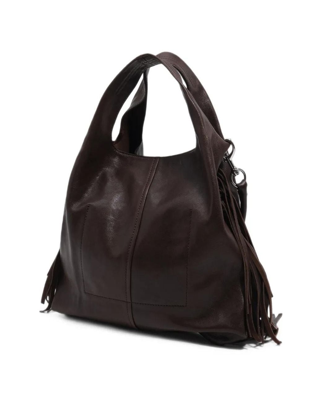 Bimba Y Lola Black Medium Coffee Leather Fringed Paper Bag
