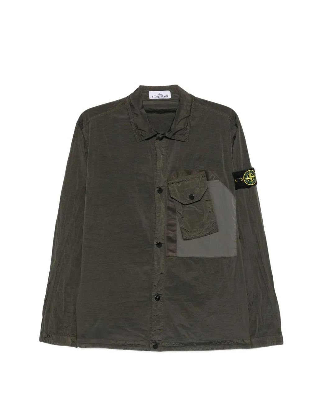 Stone Island Green Chest-Pocket Logo-Patch Overshirt for men