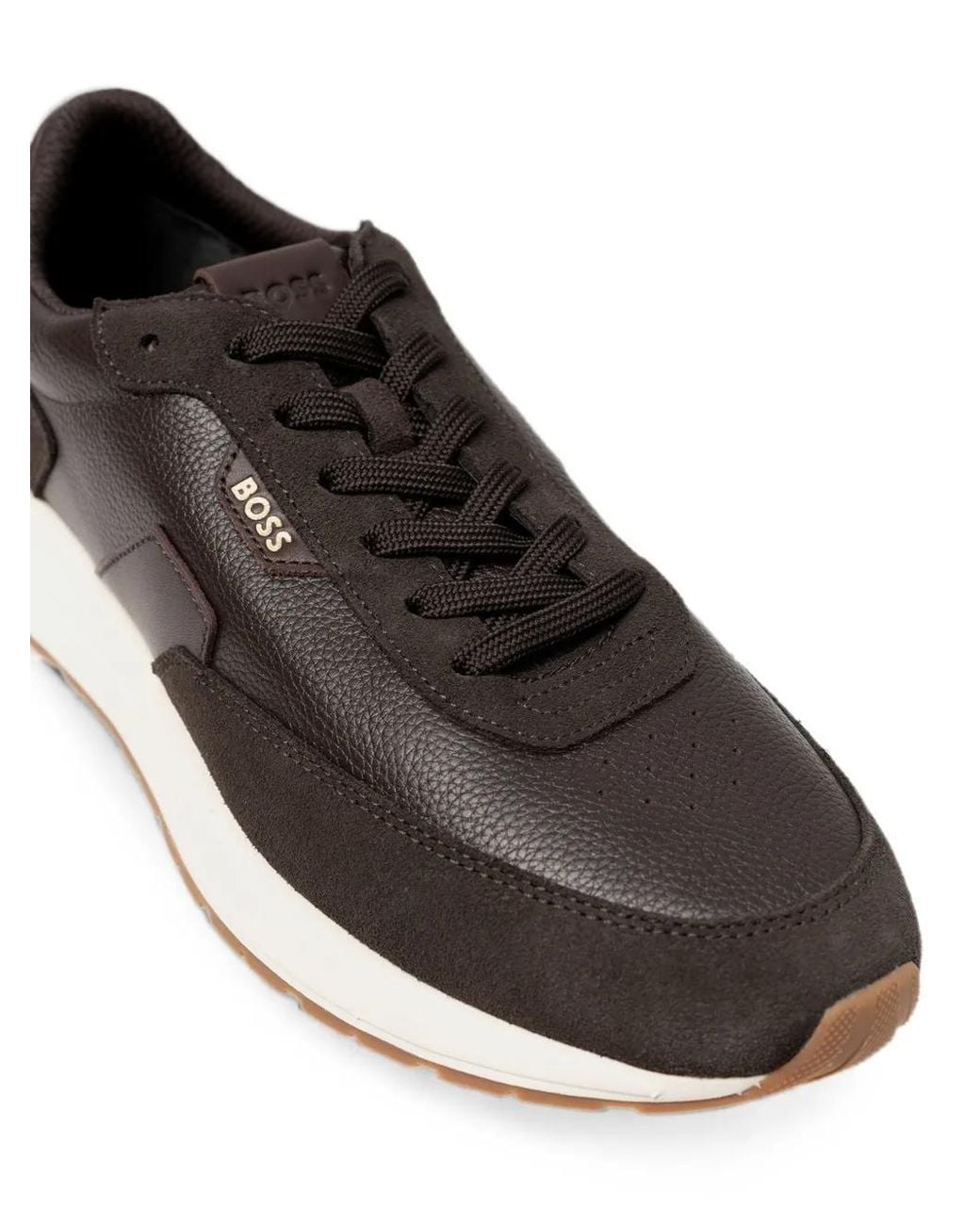 Boss White Logo-Plaque Panelled Sneakers for men