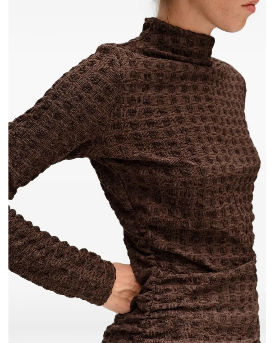 Bimba Y Lola Brown Chocolate Ruched Textured T-Shirt