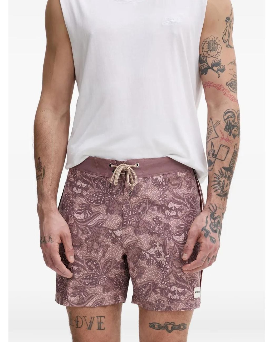 Hurley Pink Paisley-Print Side-Stripe Swim Shorts for men