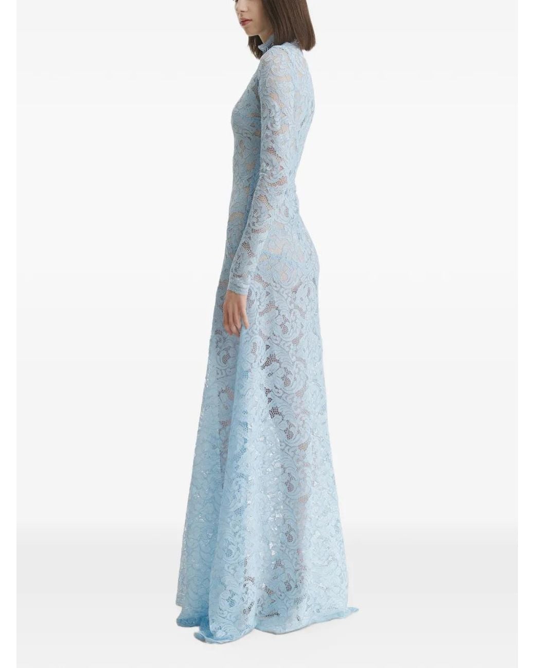 2310 STUDIO Blue Lace-Overlay Long-Sleeve Maxi Dress