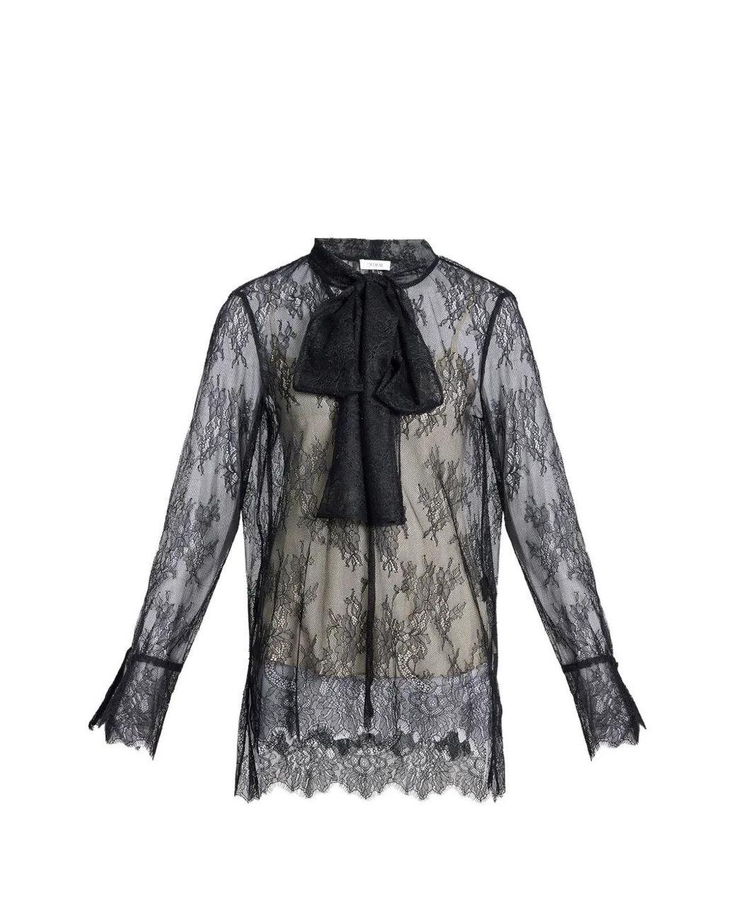 Erdem Gray Floral-Lace Pussy-Bow Shirt