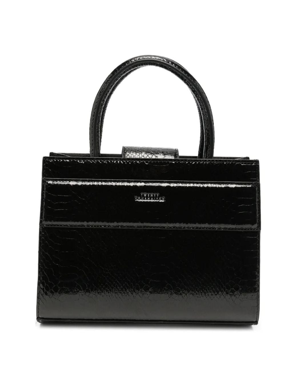 Twentyfourhaitch Black Serene Python-Effect Patent Tote Bag