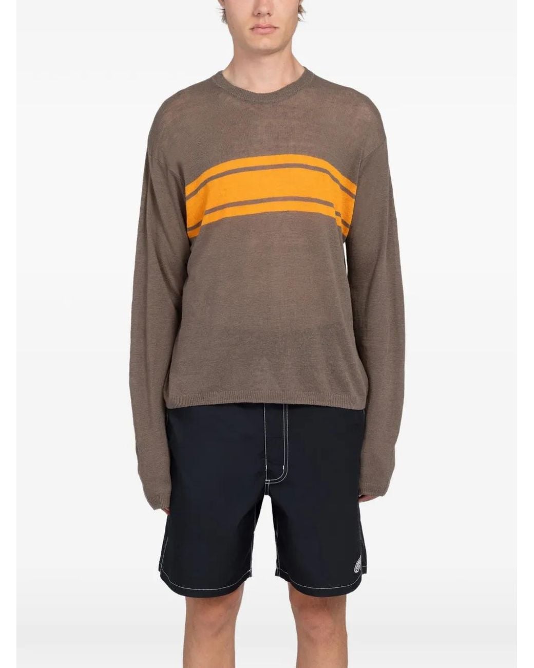 Stussy Blue Pull À Détails Rayés