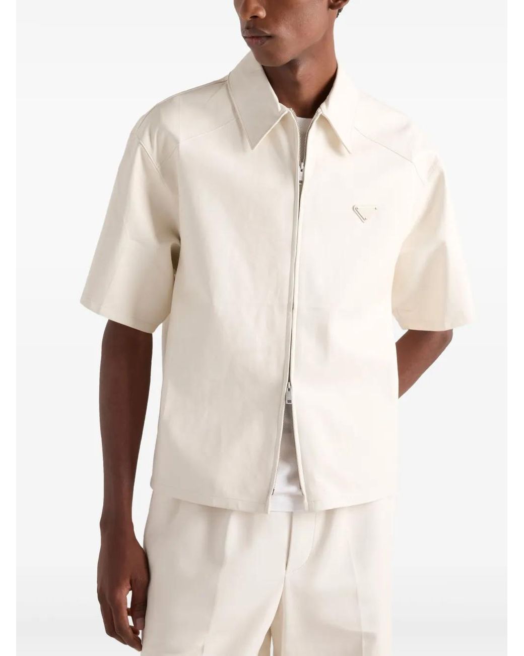 Prada Nappa Leather Shirt in White for Men | Lyst