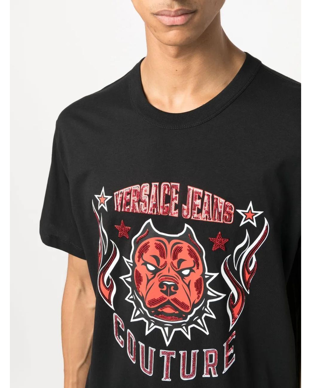 Versace Jeans Couture Black Sequin-Embellished Logo T-Shirt for men