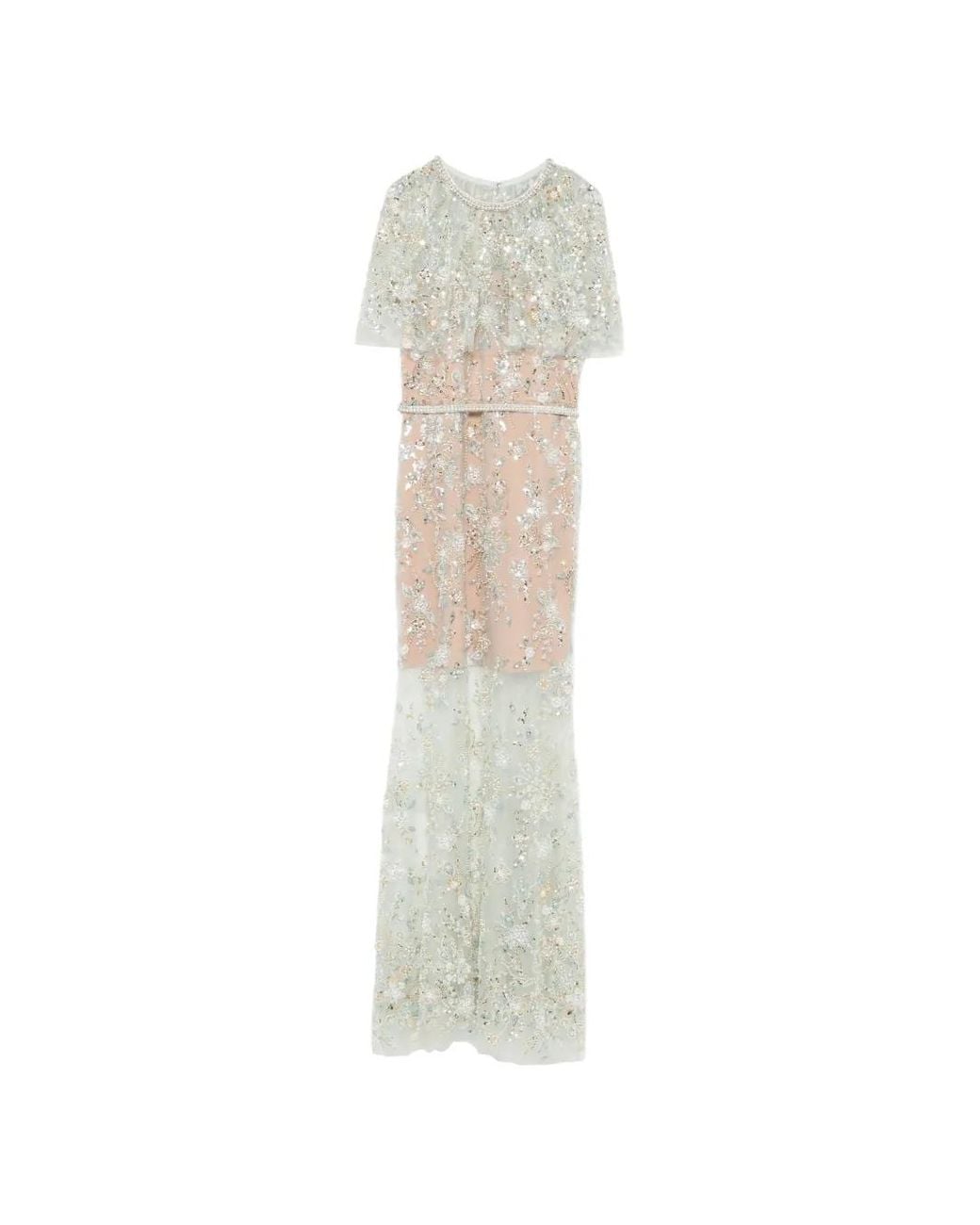 Self-Portrait White Sequin-Embellished Cape-Sleeve Maxi Dress