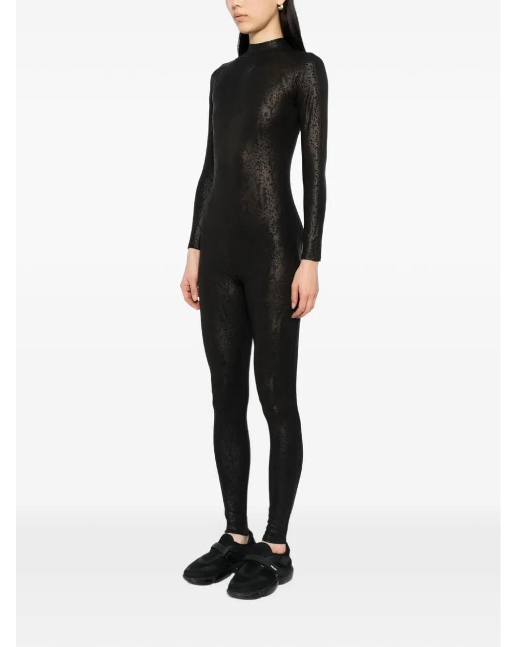 Tessitura Black Snake-Skin Textured Jumpsuit