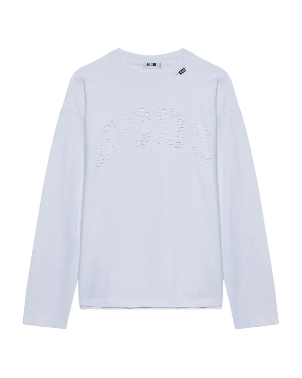 Gcds White Laser Cut-Logo Long-Sleeved T-Shirt for men