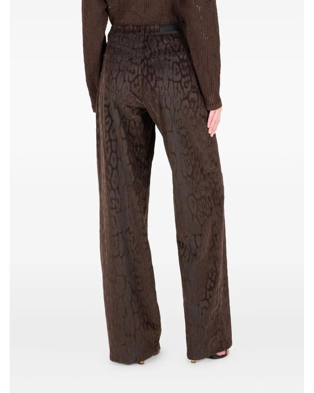 Roberto Cavalli Brown Jaguear-Print Corduroy Trousers