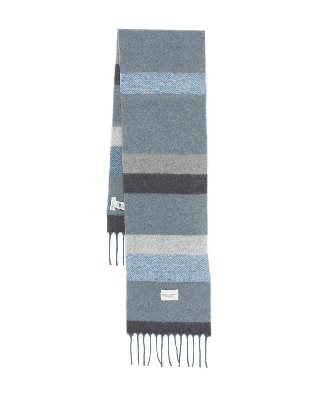 Marc O' Polo Blue Écharpe Rayée À Franges