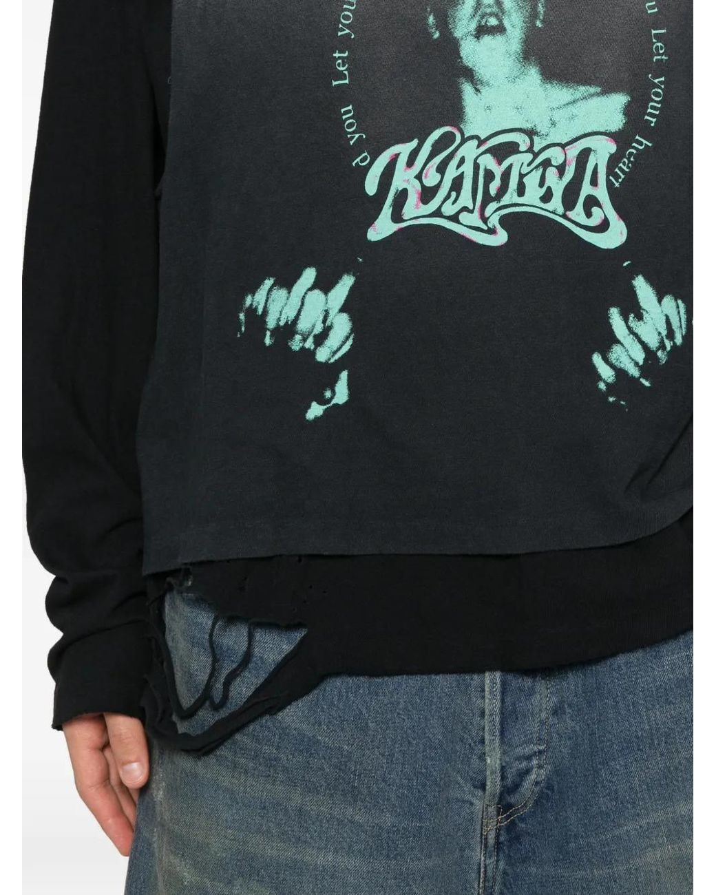 KAMIYA Black Layered Graphic-Print Hoodie for men