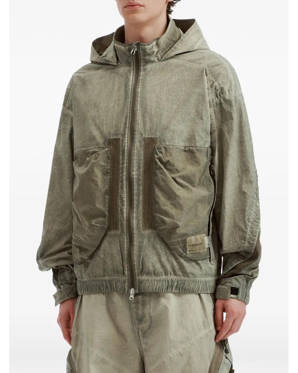 FIVE CM Green Hooded Panelled Lightweight Jacket for men