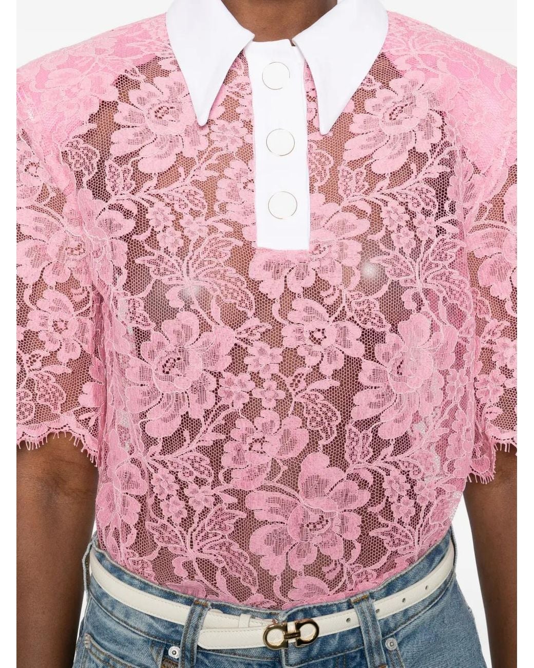 ROWEN ROSE Kanten Polotop in het Pink