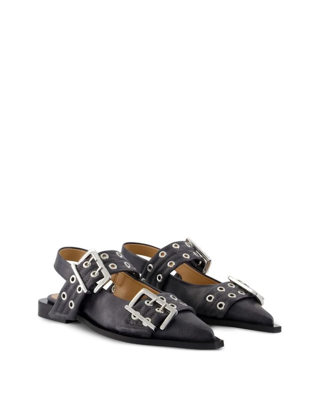 Ganni Black Buckle Pointed-Toe Flats
