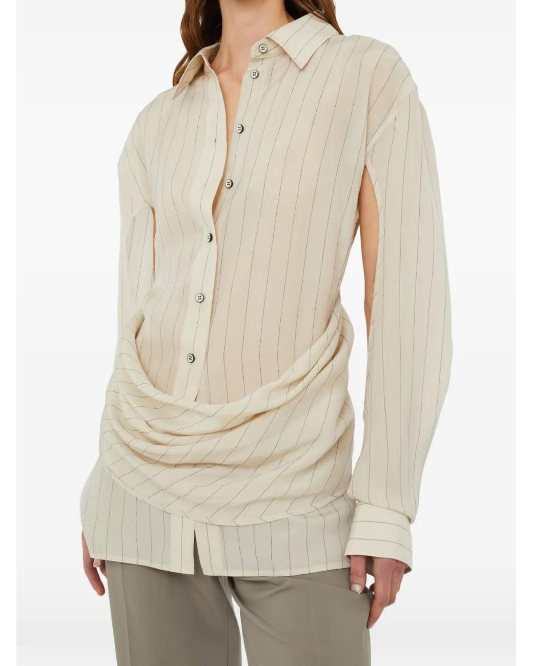 Christopher Esber Natural Pinstripe Draped Shirt