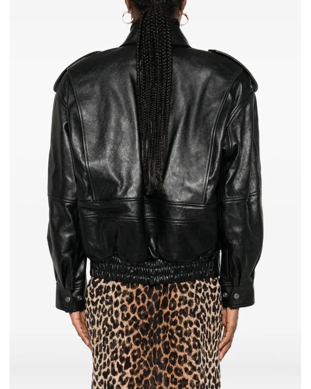 Saint Laurent Black Flap-Pocket Leather Jacket