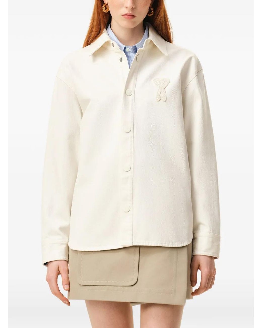 AMI White Cotton Knitted Ami De Coeur Overshirt