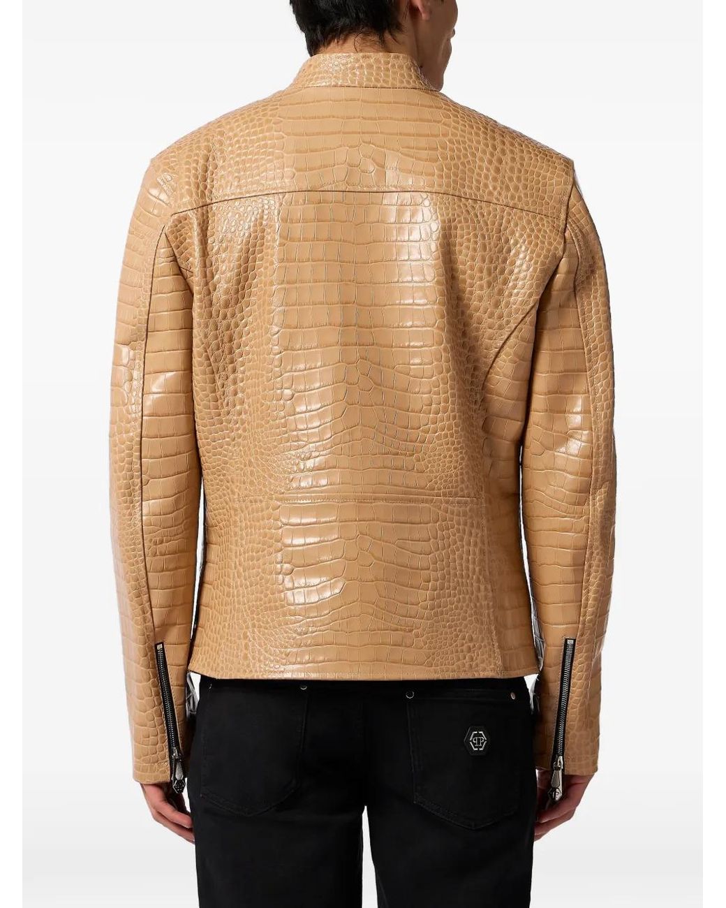 Philipp Plein Natural Croco Print Biker Jacket for men