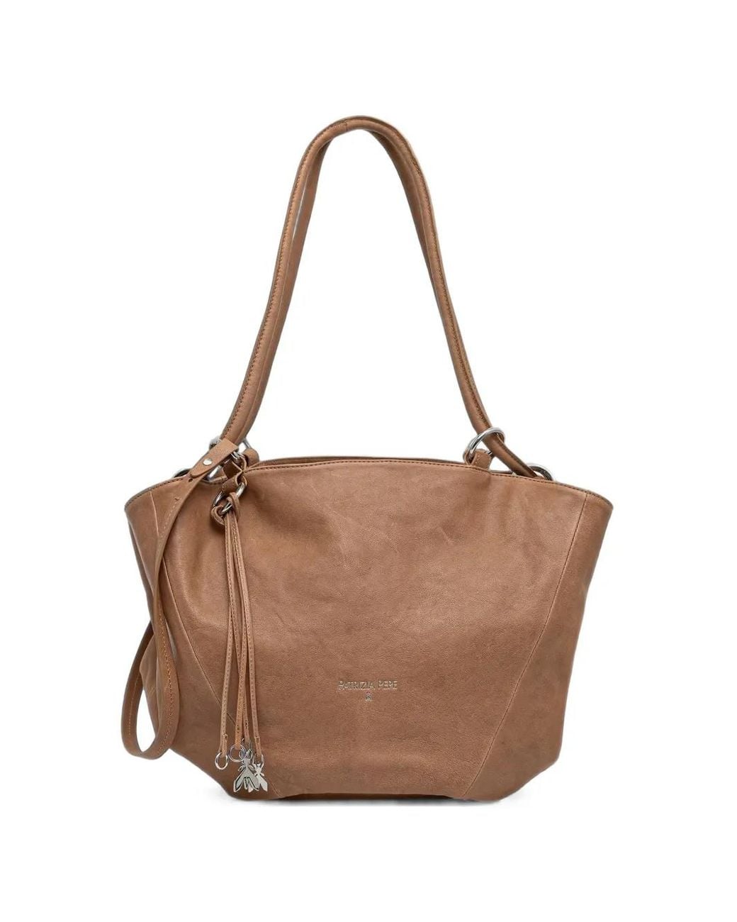 Patrizia Pepe Brown Logo-Print Calf Leather Tote Bag