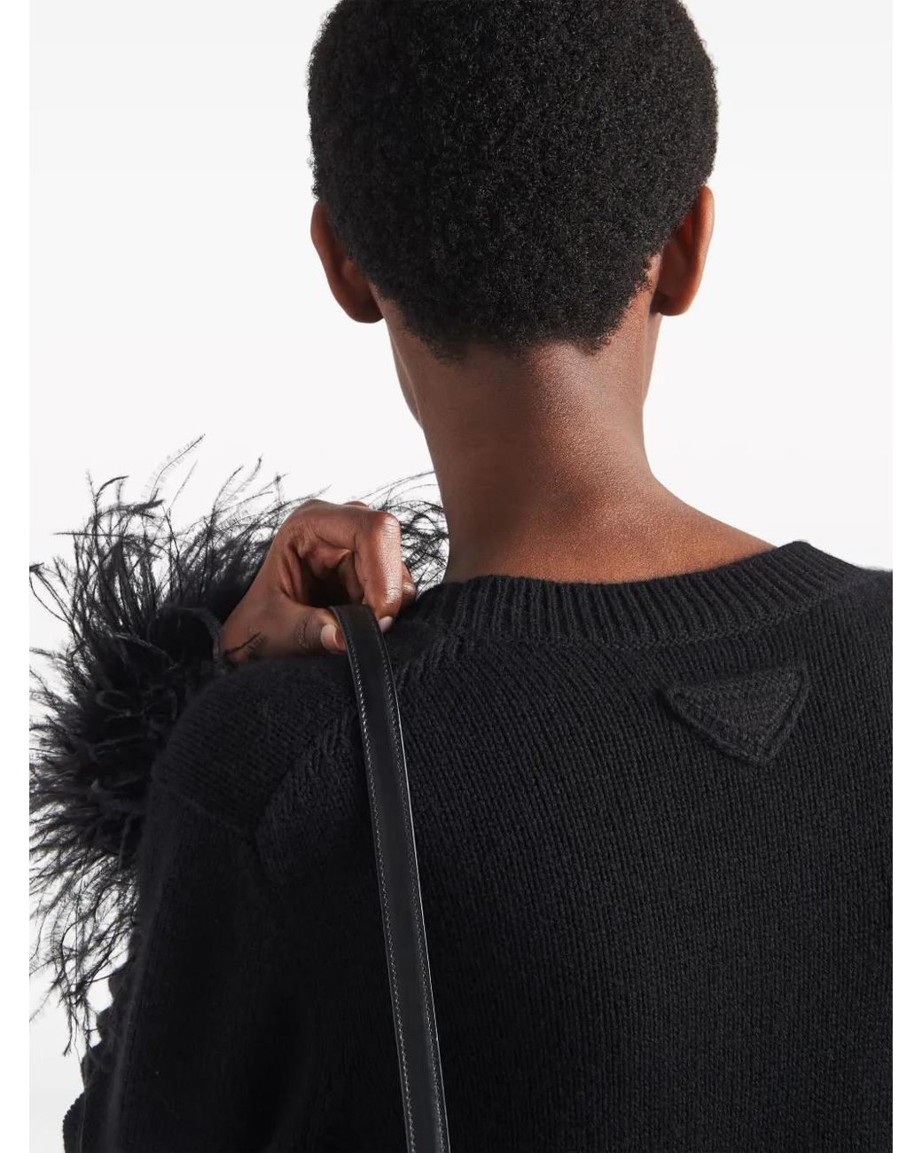 Prada Black Feather-trimmed Cashmere Cardigan