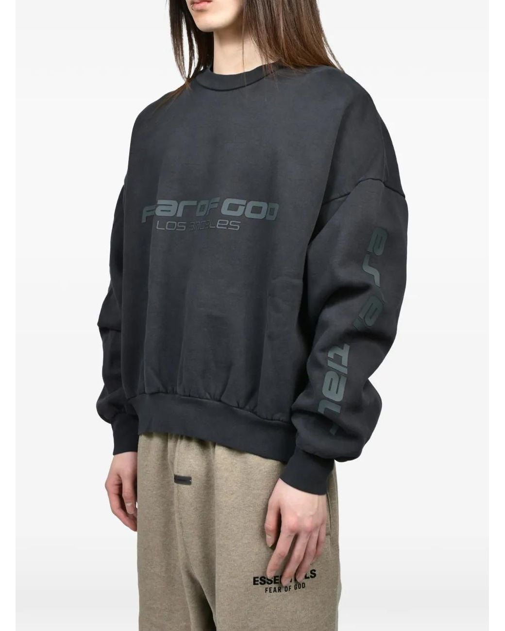 Essentials Blue Logo-Print Cropped Sweater for men