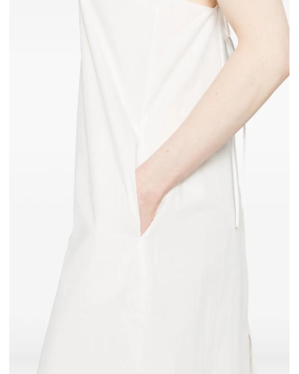 Occleus White Joy Strap Ruffled Midi Dress