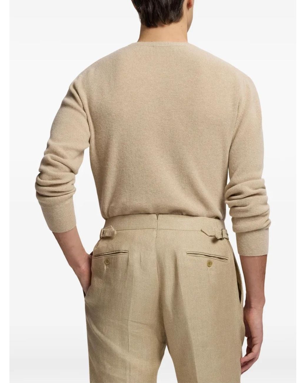 Ralph Lauren White Raglan-Sleeve Ribbed-Knit Sweater for men