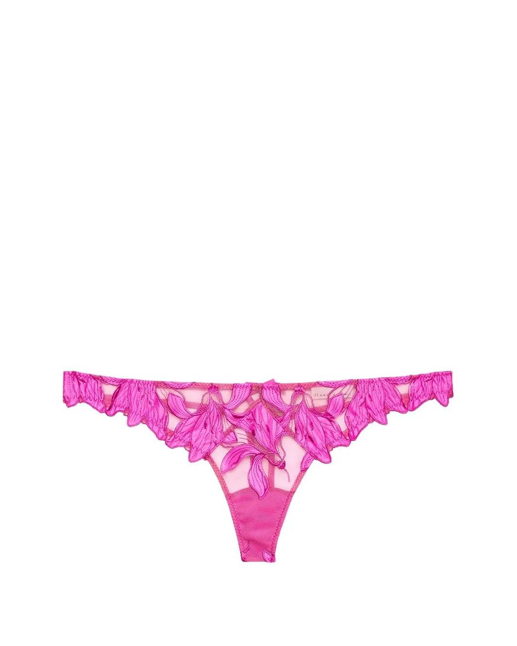 Fleur du Mal Pink Lily Embroidered Thong