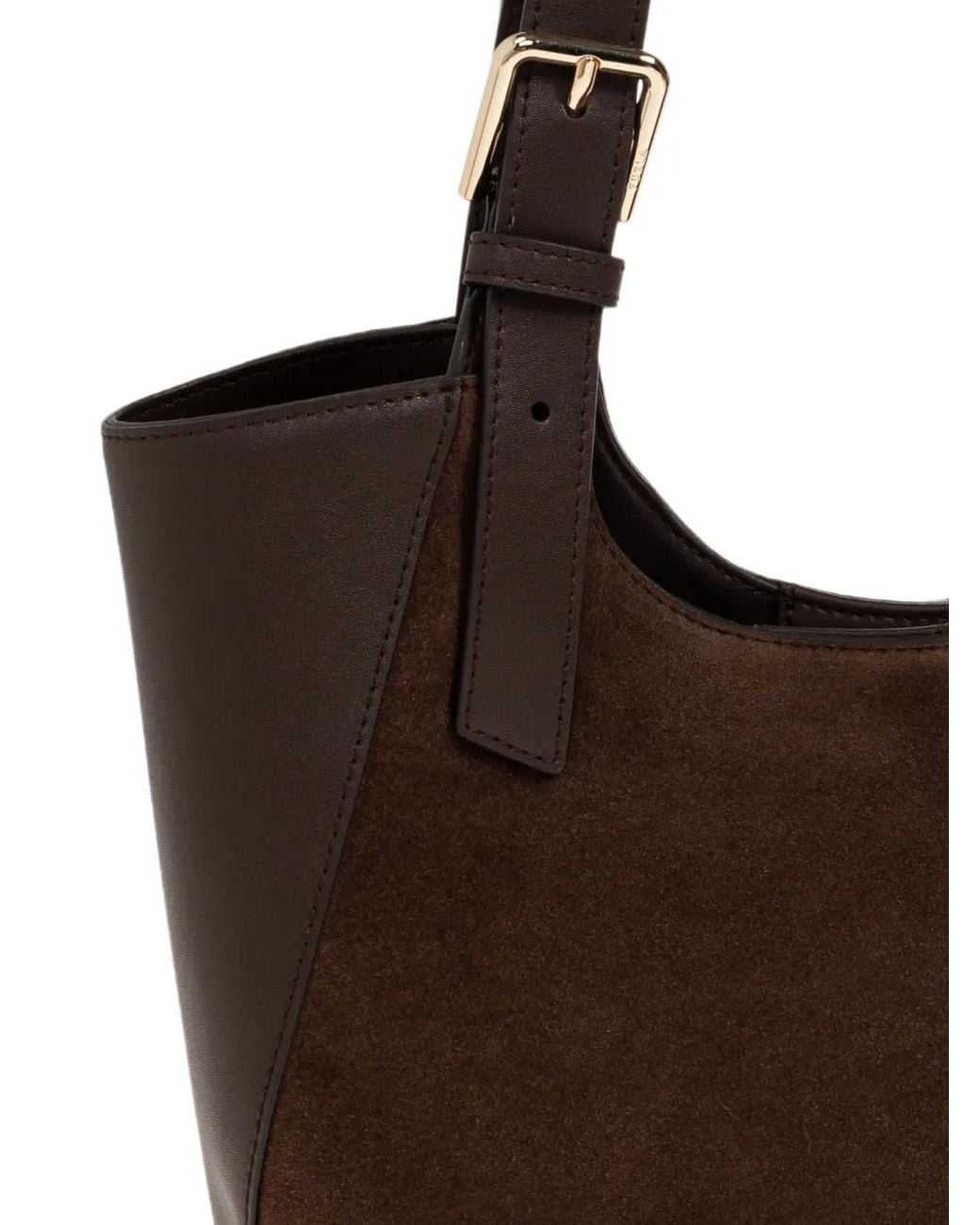 Furla Brown Suede-Panel Leather Shoulder Bag