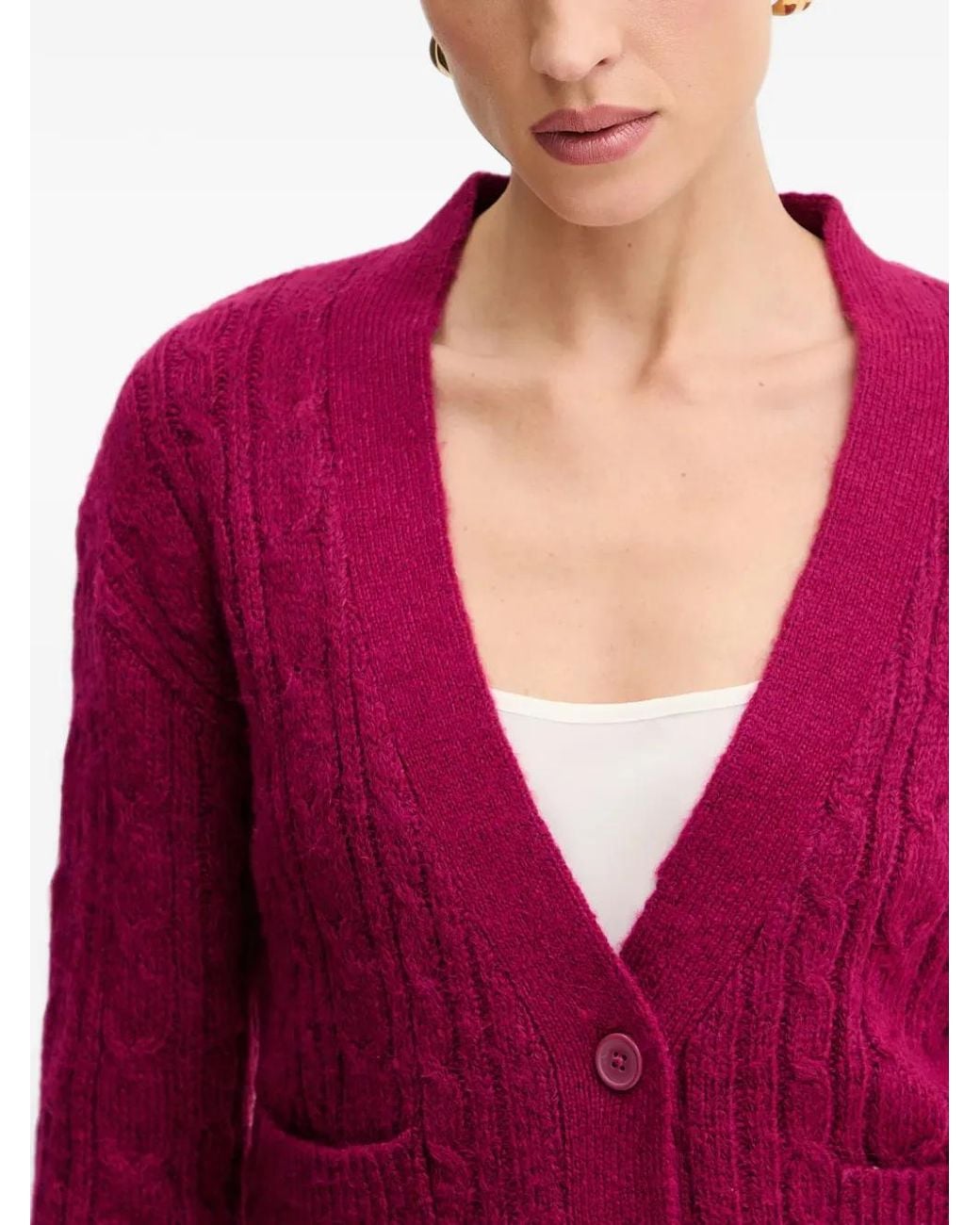 Silvian Heach Red Cable-Knit Button-Up Cardigan