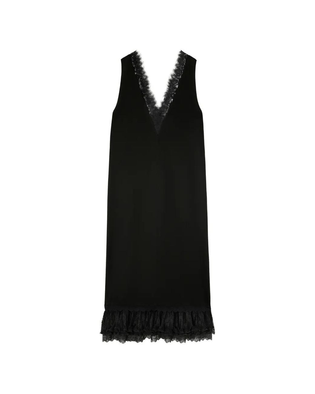 Ganni Black Robe Longue En Satin De Dentelle