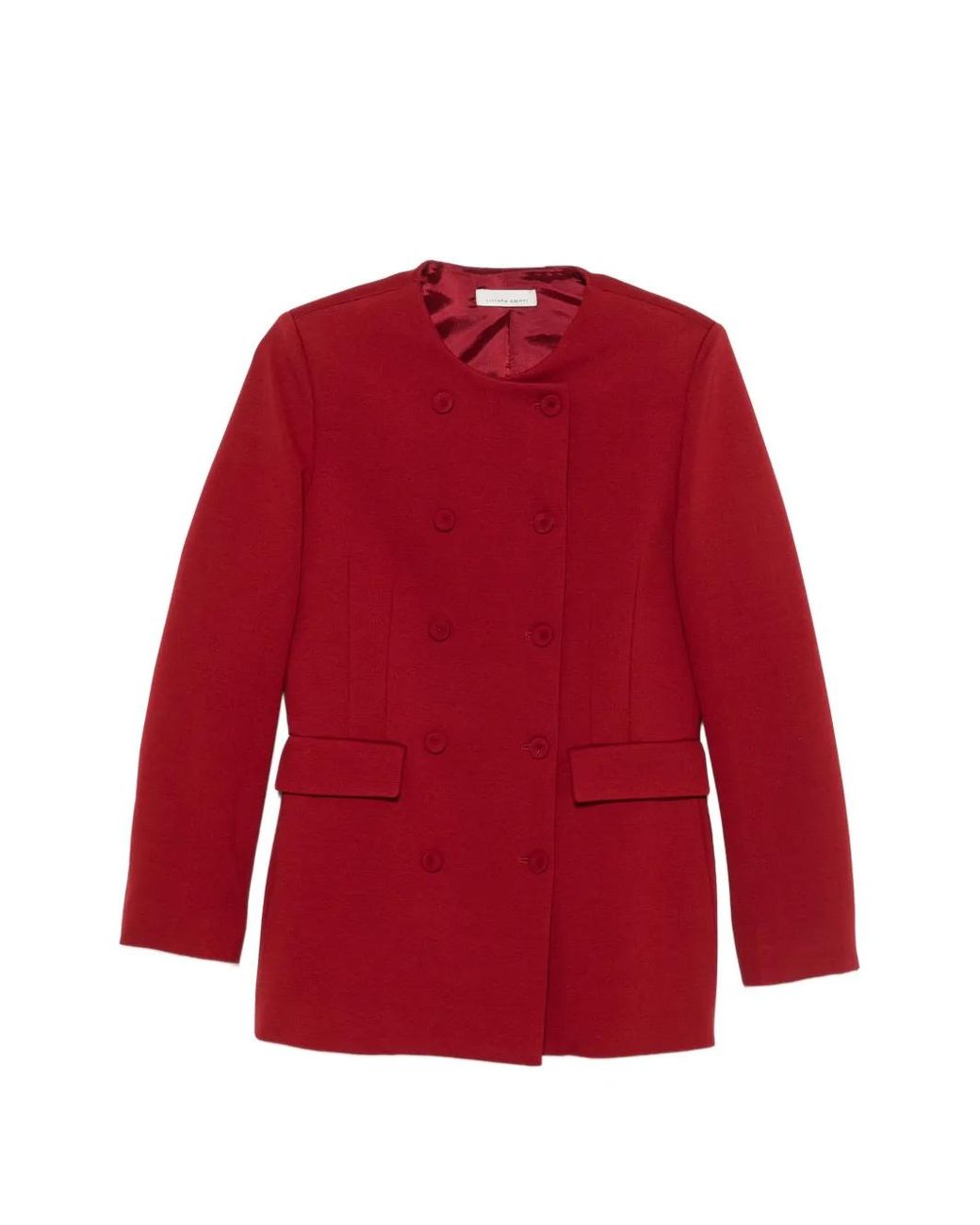 Liviana Conti Red Crew-Neck Double-Breasted Coat