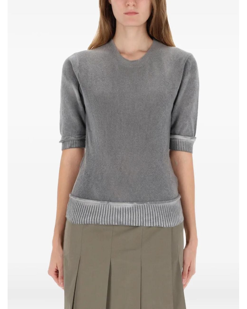 Our Legacy Gray Ribbed-Details T-Shirt