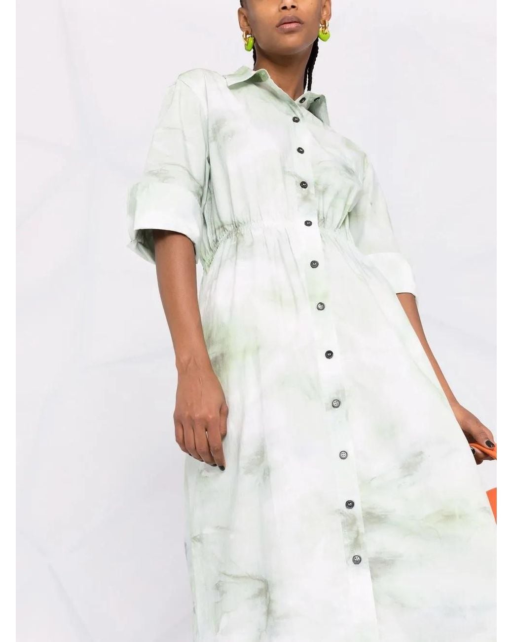 Ganni White Tie Dye-Print Midi Shirtdress
