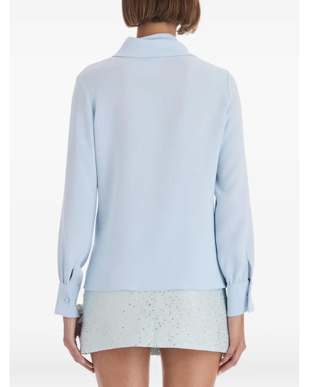 Oscar de la Renta Blue Neck-Tie Georgette Blouse