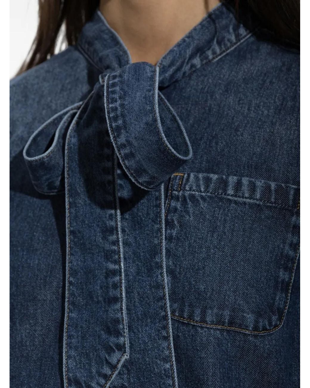Self-Portrait Blue Tie-Neck Denim Shirt