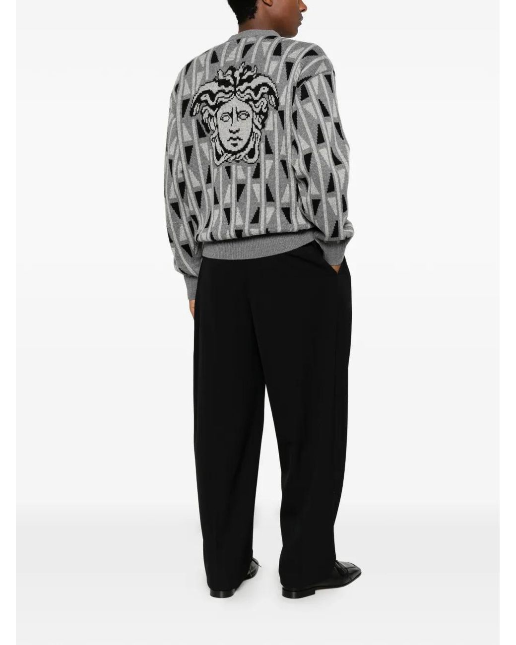 Versace Gray Geometric-Pattern Cardigan for men